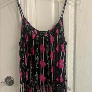 Forever 21 Black and Pink Fringe Tank